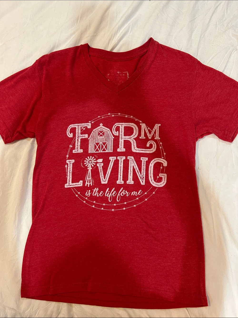 JM Collection Red V-Neck 'Farm Living' Graphic Tee